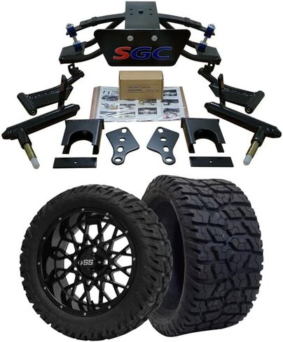 طقم رفع تعليق ذراع مزدوج عالي التحمل مقاس 6 بوصات من Hardcore Parts لعربة الجولف السابقة لنادي السيارات (2004+) مع عجلات "VENOM" سوداء مقاس 15 بوصة وإطارات GATOR على الطرق الوعرة/الطرق الوعرة مقاس 23 بوصة × 10 بوصة - 15 بوصة in Kuwait