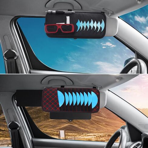 PATIKIL Visor CD Holders, PU Leather 10 Capacity Grid Disk Case Sleeve Storage Dividers Organizer with Strap for Car Visor Collection, Black Red in Saudi Arabia