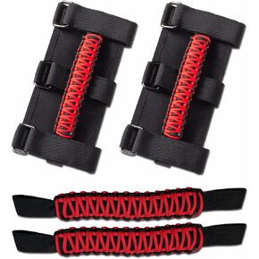 Grab Handles Set, Include Roll Bar Grab Handles 2Pcs and Headrest Grab Handles 2Pcs, Paracord Grab Handles Auto Accessories Fit 1955-2023 Jeep Wrangler CJ Y TJ JK JKU JL JLU & Jeep Gladiator, Red in Saudi Arabia