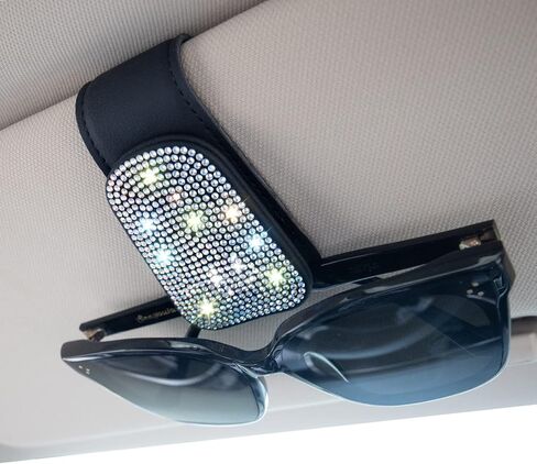 حامل نظارات شمسية بلينغ من INSAUTO لواقي السيارة، مشبك مغناطيسي لبطاقة التذاكر، حامل نظارات من جلد البولي يوريثان للسيارة، ملحقات حاجب السيارة اللامعة للنساء والفتيات in Kuwait