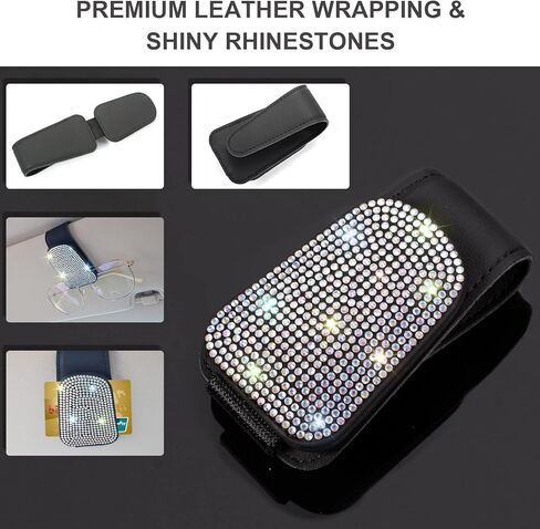 حامل نظارات شمسية بلينغ من INSAUTO لواقي السيارة، مشبك مغناطيسي لبطاقة التذاكر، حامل نظارات من جلد البولي يوريثان للسيارة، ملحقات حاجب السيارة اللامعة للنساء والفتيات in Kuwait