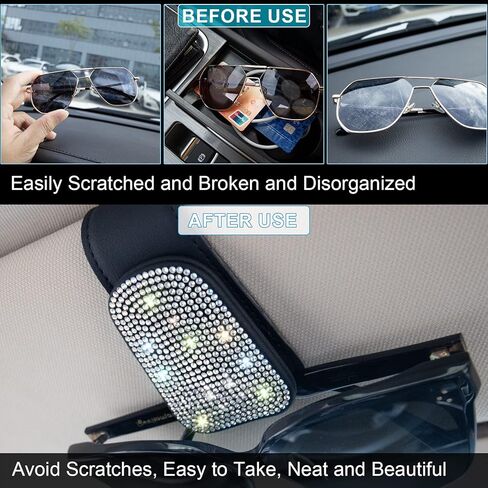 حامل نظارات شمسية بلينغ من INSAUTO لواقي السيارة، مشبك مغناطيسي لبطاقة التذاكر، حامل نظارات من جلد البولي يوريثان للسيارة، ملحقات حاجب السيارة اللامعة للنساء والفتيات in Kuwait