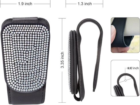 حامل نظارات شمسية بلينغ من INSAUTO لواقي السيارة، مشبك مغناطيسي لبطاقة التذاكر، حامل نظارات من جلد البولي يوريثان للسيارة، ملحقات حاجب السيارة اللامعة للنساء والفتيات in Kuwait