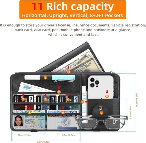 Car Sun Visor Organizer - Car Truck Interior Accessories Visor Holder Document Wallet Multi-Pocket Zipper Glasses clip Storage Pocket（Shallow Khaki） in Kuwait