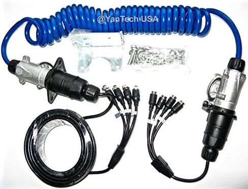 Four Cameras Heavy Duty Weather Resistant Rear View Camera Trailer Cable & Receptacle Set with 7-Contact Plug and Socket (49ft Extended Cable Included). - by YanTech USA in Kuwait