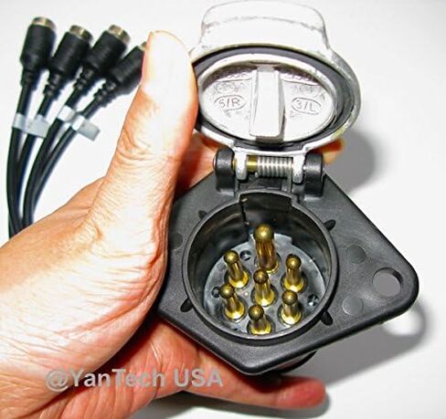 Four Cameras Heavy Duty Weather Resistant Rear View Camera Trailer Cable & Receptacle Set with 7-Contact Plug and Socket (49ft Extended Cable Included). - by YanTech USA in Kuwait
