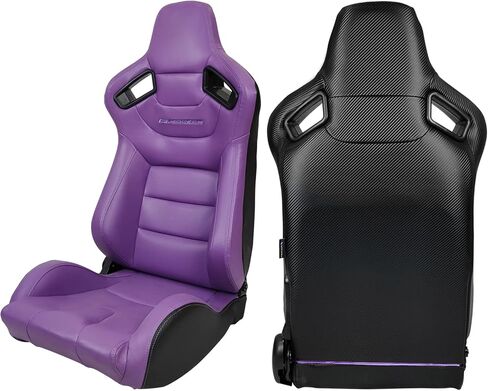 مقاعد السباق العالمية FREEMOTOR802، مقاعد رياضية قابلة للانحناء مع مزلقات قفل مزدوجة قابلة للتعديل، زوج واحد (جانب السائق + الراكب)، قماش PU + ألياف الكربون، أرجواني in Kuwait