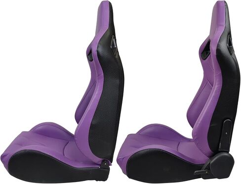 مقاعد السباق العالمية FREEMOTOR802، مقاعد رياضية قابلة للانحناء مع مزلقات قفل مزدوجة قابلة للتعديل، زوج واحد (جانب السائق + الراكب)، قماش PU + ألياف الكربون، أرجواني in Kuwait