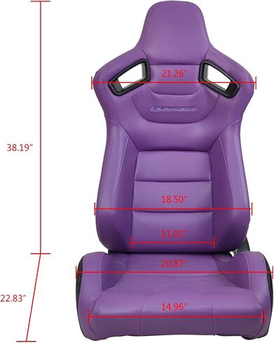 مقاعد السباق العالمية FREEMOTOR802، مقاعد رياضية قابلة للانحناء مع مزلقات قفل مزدوجة قابلة للتعديل، زوج واحد (جانب السائق + الراكب)، قماش PU + ألياف الكربون، أرجواني in Kuwait