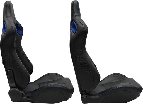 IKON MOTORSPORTS, Universal Racing Seats Pair with Dual Sliders, Black with Orange Stitch PU & Carbon Leather Reclinable Left Right in Kuwait