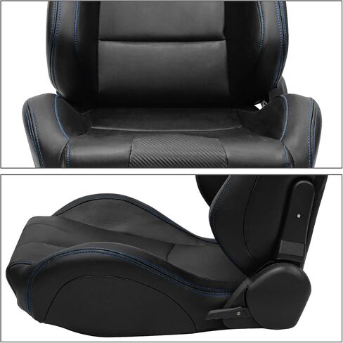 IKON MOTORSPORTS, Universal Racing Seats Pair with Dual Sliders, Black with Orange Stitch PU & Carbon Leather Reclinable Left Right in Kuwait