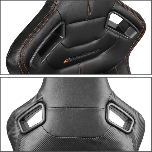 IKON MOTORSPORTS, Universal Racing Seats Pair with Dual Sliders, Black with Orange Stitch PU & Carbon Leather Reclinable Left Right in Kuwait