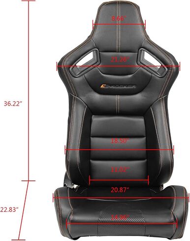 IKON MOTORSPORTS, Universal Racing Seats Pair with Dual Sliders, Black with Orange Stitch PU & Carbon Leather Reclinable Left Right in Kuwait