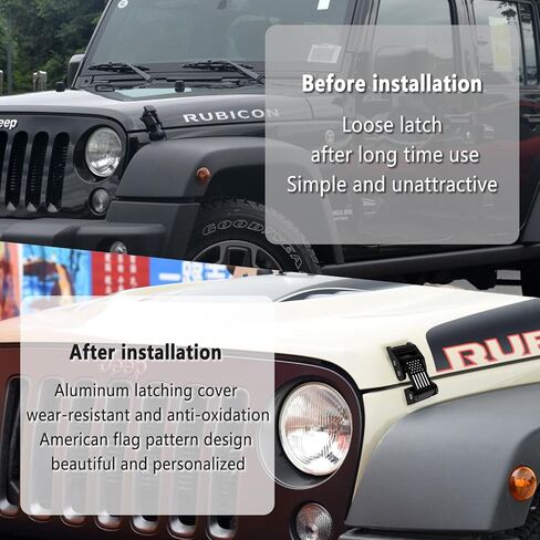 قطعتان من مزالج غطاء المحرك متوافقة مع جيب رانجلر JK JKU 2007-2018، ديكور سيارة فريد من نوعه بعلم أمريكي ومجموعة دبابيس غطاء محرك السيارة قابلة للتعديل لتقليل اهتزاز غطاء المحرك in Saudi Arabia