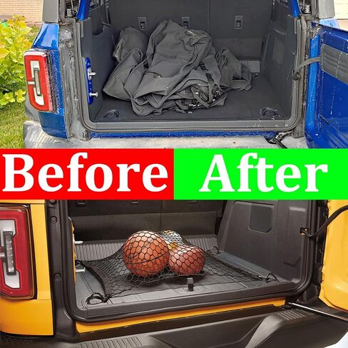 Muslogy for Ford Bronco 2023 2022 2021 ملحقات شبكة الشحن، 4 أبواب وبابين منظم صندوق السيارة قابل للتمدد، شبكة مطاطية مع خطافات (بابين) in Kuwait