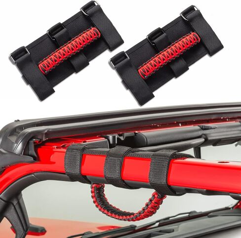 Grab Handles Set, Include Roll Bar Grab Handles 2Pcs and Headrest Grab Handles 2Pcs, Paracord Grab Handles Auto Accessories Fit 1955-2023 Jeep Wrangler CJ Y TJ JK JKU JL JLU & Jeep Gladiator, Red in Saudi Arabia