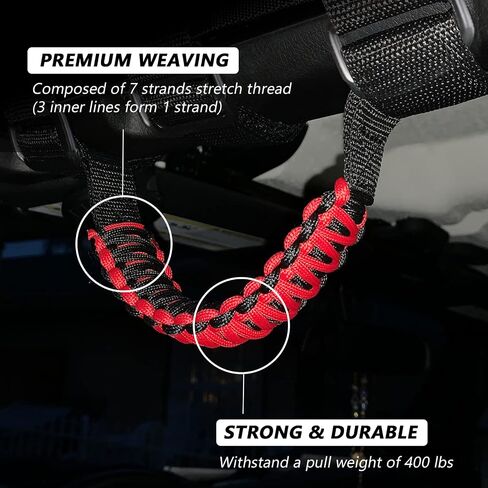 Grab Handles Set, Include Roll Bar Grab Handles 2Pcs and Headrest Grab Handles 2Pcs, Paracord Grab Handles Auto Accessories Fit 1955-2023 Jeep Wrangler CJ Y TJ JK JKU JL JLU & Jeep Gladiator, Red in Saudi Arabia
