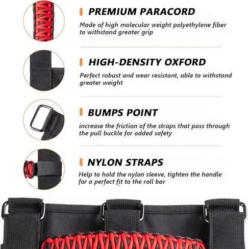 Grab Handles Set, Include Roll Bar Grab Handles 2Pcs and Headrest Grab Handles 2Pcs, Paracord Grab Handles Auto Accessories Fit 1955-2023 Jeep Wrangler CJ Y TJ JK JKU JL JLU & Jeep Gladiator, Red in Saudi Arabia