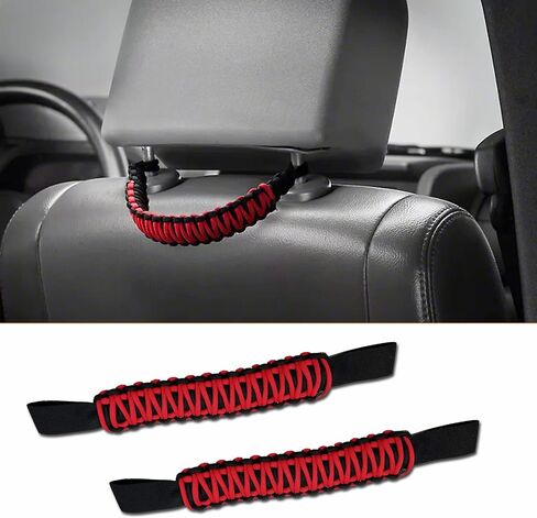 Grab Handles Set, Include Roll Bar Grab Handles 2Pcs and Headrest Grab Handles 2Pcs, Paracord Grab Handles Auto Accessories Fit 1955-2023 Jeep Wrangler CJ Y TJ JK JKU JL JLU & Jeep Gladiator, Red in Saudi Arabia