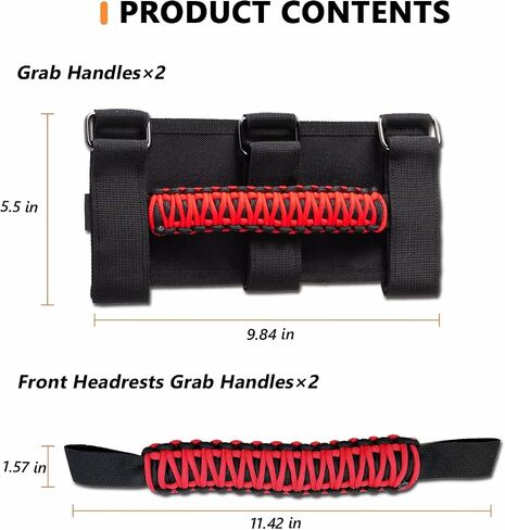Grab Handles Set, Include Roll Bar Grab Handles 2Pcs and Headrest Grab Handles 2Pcs, Paracord Grab Handles Auto Accessories Fit 1955-2023 Jeep Wrangler CJ Y TJ JK JKU JL JLU & Jeep Gladiator, Red in Saudi Arabia