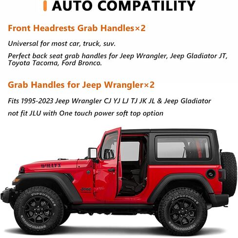 Grab Handles Set, Include Roll Bar Grab Handles 2Pcs and Headrest Grab Handles 2Pcs, Paracord Grab Handles Auto Accessories Fit 1955-2023 Jeep Wrangler CJ Y TJ JK JKU JL JLU & Jeep Gladiator, Red in Saudi Arabia