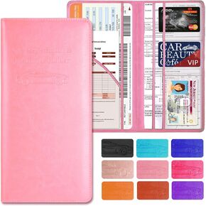 Car Registration and Insurance Holder 2 Pcs,Premium Leather Auto Registration and Insurance Card Holder-Vehicle Glove Box Organizer for Driver's License,Car Document Holde,Pink