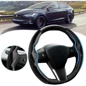 Custom-Fit Steering Wheel Cover for Tesla, Telsa Model 3 / Y Carbon Fiber Steering Wheel Cover for Men/Women, Anti-Slip, Comfortable Grip, Breathable, Model 3 / Y Accessories (Black) in Saudi Arabia