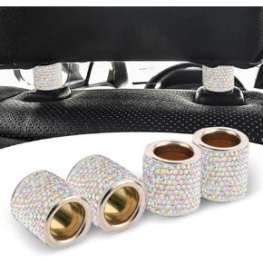 Pack-4 Bling Car Headrest Collar, 23mm x 23mm/0.9" x 0.9" Car Headrest Crystal Attachment Decor, Car Seat Head Rest Rings Universal for Cars SUVs and Trucks (Black)