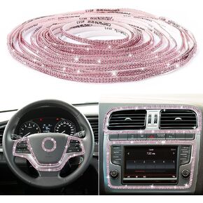Bling Car Trim Self-Adhesive 16.4Ft, Rhinestone Car Accessories for Women, Car Bling Interior Exterior Decoration, Car Decorations Rhinestone Door Stickers (Pink)