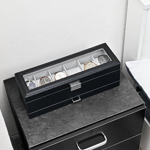 منظم صندوق ساعة ProCase للرجال، حافظة عرض للساعة ذات 6 فتحات مع درج، حامل علبة ساعة للرجال، 6 صناديق ساعات مزدوجة الطبقات للمجوهرات وحقيبة تخزين للساعات مع غطاء زجاجي - إسبريسو in Kuwait