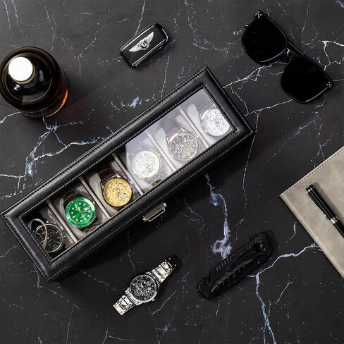 منظم صندوق ساعة ProCase للرجال، حافظة عرض للساعة ذات 6 فتحات مع درج، حامل علبة ساعة للرجال، 6 صناديق ساعات مزدوجة الطبقات للمجوهرات وحقيبة تخزين للساعات مع غطاء زجاجي - إسبريسو in Kuwait