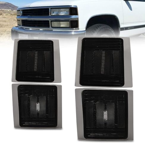 Bestview Front Turn Signal Corner Light Assembly, Upper Lower Side Marker Reflector Lamp, Chrome Housing Amber Lens Compatible with Chevy C/K 10 Pickup Truck 1500 2500 3500 1994-1998 Tahoe 1995-1999 in Kuwait