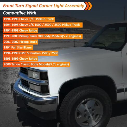 Bestview Front Turn Signal Corner Light Assembly, Upper Lower Side Marker Reflector Lamp, Chrome Housing Amber Lens Compatible with Chevy C/K 10 Pickup Truck 1500 2500 3500 1994-1998 Tahoe 1995-1999 in Kuwait