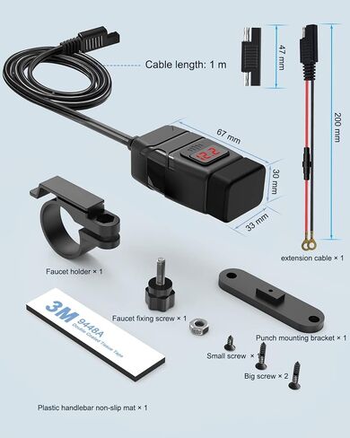شاحن USB للدراجات النارية من EXTRACTME، شحن سريع 6.8 أمبير 3.0 شاحن هاتف USB مزدوج للدراجات النارية مع الفولتميتر ومفتاح التشغيل/الإيقاف، فصل سريع مقاوم للماء SAE إلى محول USB للهاتف والكمبيوتر اللوحي ونظام تحديد المواقع in Kuwait