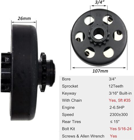 Go Kart Clutch 3/4 Bore 10 Tooth with 40 Chain Centrifugal Clutch 3/4" and Chain Set for Predator 212cc Small Engine Mini bike Lawnmower Fun Kart in Kuwait