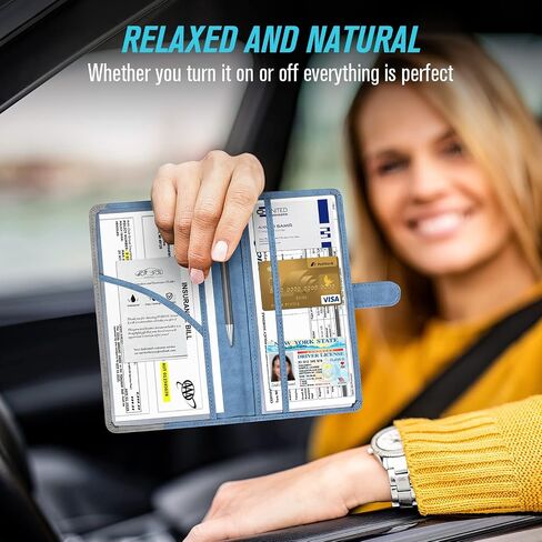 FORYOU حامل تسجيل وتأمين السيارة مع إغلاق مغناطيسي، وثيقة شاحنة السيارات، صندوق قفازات السيارة، محفظة تنظيم الأعمال الورقية لحقيبة الملحقات، الترخيص، البطاقة (أسود رمادي) in Kuwait