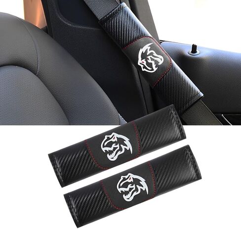 كوماجو غطاء حزام مقعد السيارة من الالياف الكربونية بنمط ديناصور حزام مقعد السيارة غطاء وسادة الكتف ناعم ومريح مثالي متوافق مع نموذج السيارة in Kuwait