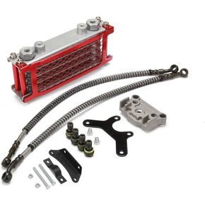 Universal Engine Oil Cooling Kit, Motorcycle Oil Cooler Radiator Set for 70/110/125/140cc Motorbike Pit Dirt Bike (Red) in Saudi Arabia