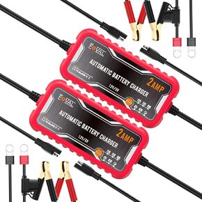 [عبوة من قطعتين] شاحن بطارية سيارة FOVAL 2 أمبير، شاحن ذكي أوتوماتيكي محمول 6 فولت و12 فولت، حافظ البطارية، شاحن هزيلة ومزيل كبريتات البطارية لجزازة العشب والدراجات النارية وبطاريات الرصاص الحمضية in Kuwait