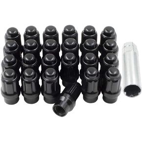 Wheel Accessories Parts 24 Pcs 14mm 1.50 Thread ET Bulge Acorn (Extra Thread for Spacer) 1.70 Long Spline Lug Nuts Black Chrome Truck Spline Fits Chevy Silverado 1500 2016+ Ford F 150 2019+ Ram 1500 in Kuwait