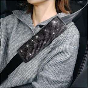 Bling Car Seat Belt Shoulder Pads, 2PCS Rhinestone Crystal Auto Seat Belt Covers, Diamonds Glitter Seatbelt Cushions for Women Girl, Car Decor Accessories for Most Cars, Trucks, SUV (Black) in Kuwait
