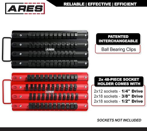 مجموعة صينية تنظيم المقبس ARES 60002-96 قطعة - تتضمن صواني حمراء وسوداء - يمكن لكل حامل مقبس من الدرجة الاحترافية حمل مقابس محرك 48 1/4 بوصة، و3/8 بوصة، و1/2 بوصة in Kuwait