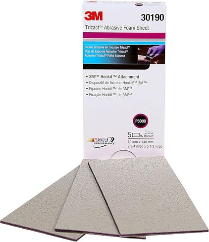 3M Trizact Hookit Foam Sheets, 30289, 2-3/4 in x 5 1/2 in, 5000+ Grade | 15 Sheets, Paint Finishing, Automotive Sanding, Sand Scratches; Blend Panels in Kuwait