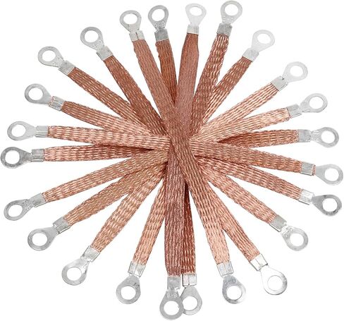 الأشرطة الأرضية النحاس مضفر سلك التأريض السيارات اتصال 1/4 "عرض مسطح مع 5/16" حلقات العروات الطرفية (8 بوصة - 12 قطعة) in Kuwait