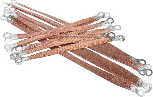 الأشرطة الأرضية النحاس مضفر سلك التأريض السيارات اتصال 1/4 "عرض مسطح مع 5/16" حلقات العروات الطرفية (8 بوصة - 12 قطعة) in Kuwait