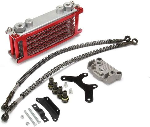 Universal Engine Oil Cooling Kit, Motorcycle Oil Cooler Radiator Set for 70/110/125/140cc Motorbike Pit Dirt Bike (Red) in Saudi Arabia