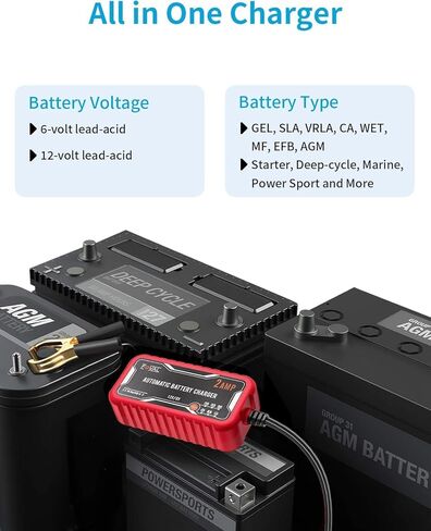 [عبوة من قطعتين] شاحن بطارية سيارة FOVAL 2 أمبير، شاحن ذكي أوتوماتيكي محمول 6 فولت و12 فولت، حافظ البطارية، شاحن هزيلة ومزيل كبريتات البطارية لجزازة العشب والدراجات النارية وبطاريات الرصاص الحمضية in Kuwait