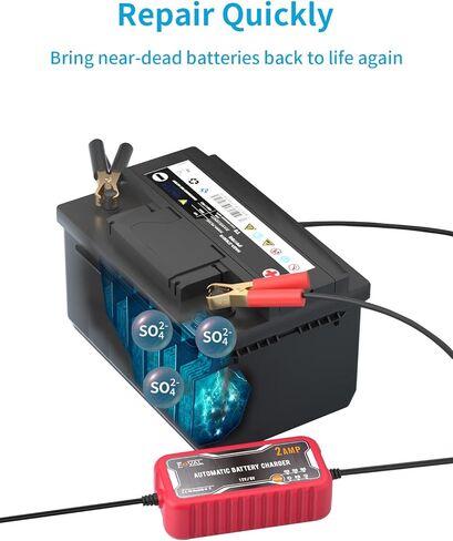 [عبوة من قطعتين] شاحن بطارية سيارة FOVAL 2 أمبير، شاحن ذكي أوتوماتيكي محمول 6 فولت و12 فولت، حافظ البطارية، شاحن هزيلة ومزيل كبريتات البطارية لجزازة العشب والدراجات النارية وبطاريات الرصاص الحمضية in Kuwait