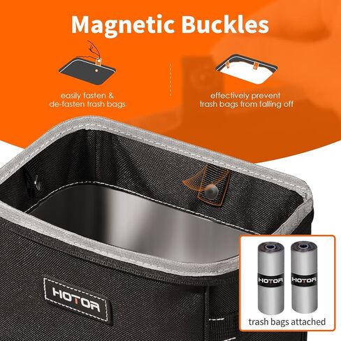 هوتور سلة مهملات للسيارة - عبوة من قطعتين، ملحقات السيارة المثالية للداخل، منظمات سيارة مانعة للتسرب وصندوق تخزين للمقاعد الامامية والخلفية، منظم سيارة مع اشرطة قابلة للتعديل، مشابك مغناطيسية، اسود in Kuwait