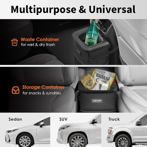 هوتور سلة مهملات للسيارة - عبوة من قطعتين، ملحقات السيارة المثالية للداخل، منظمات سيارة مانعة للتسرب وصندوق تخزين للمقاعد الامامية والخلفية، منظم سيارة مع اشرطة قابلة للتعديل، مشابك مغناطيسية، اسود in Kuwait